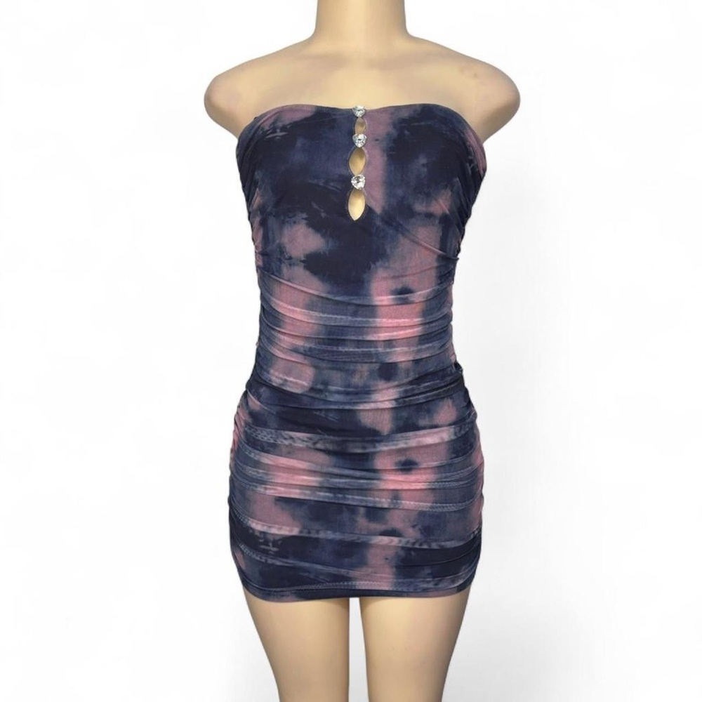 Strapless pink Tie Dye Bodycon Dress